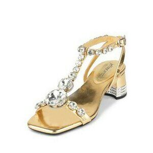 Jeffrey Campbell Gold With Sparkling Crystals Leather Evening Prom Sandals 7